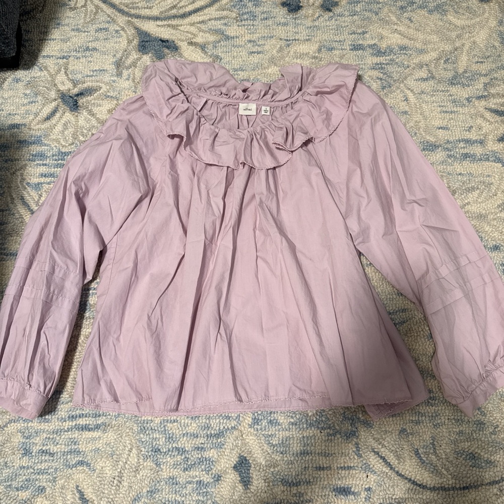 Aritzia Wilfred Lilac Ruffle Blouse